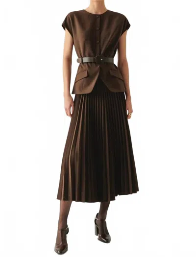 Exquise Jolie Sleeveless Pleated Dress In Brown