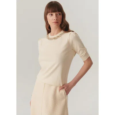 Exquise Jordyn Embellished Knit Blouse In Neutral