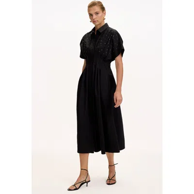 Exquise Jream Shirt Collar Midi Dress In Black