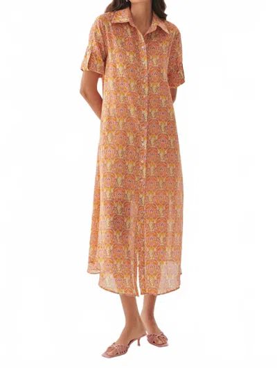 Exquise Kailani Midi Floral Patterned Shirt Dress In Multi Color In Orange