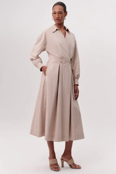 Exquise Kaitlynn Wrap Neck Elastic Waist Midi Dress In Neutral