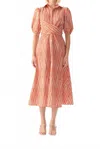 Exquise Kali Wrap Midi Dress In Red/ Beige In Pink