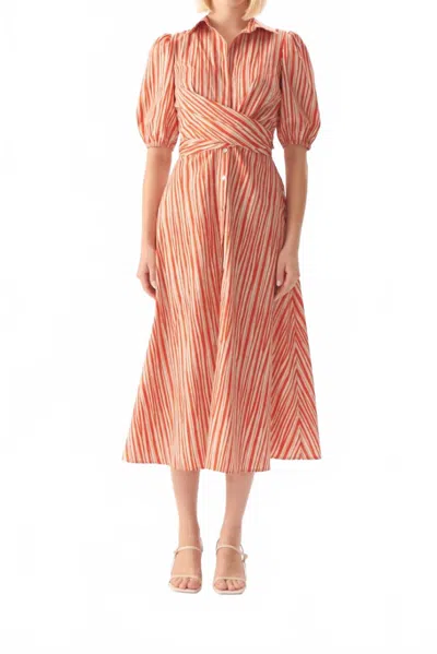 Exquise Kali Wrap Midi Dress In Red/ Beige In Pink