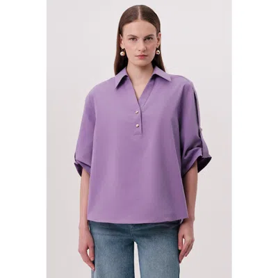 Exquise Kaylin Shoulder Epaulette Cotton Shirt In Lilac