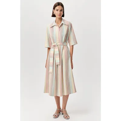 Exquise Keitha Belted Striped Midi Dress In Multi