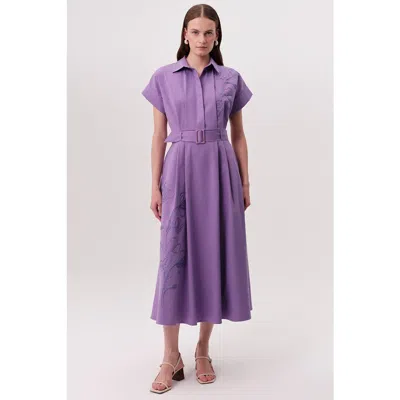 Exquise Kelsie Short Sleeve Midi Shirt Dress In Purple