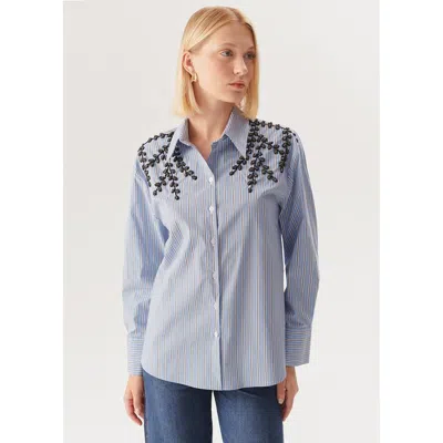 Exquise Kendall Beaded Long Sleeve Shirt In Multi