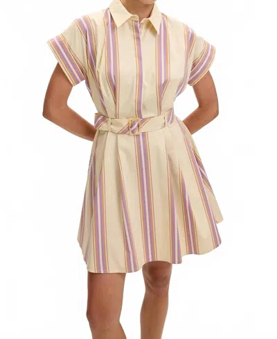 Exquise Kianna Short Sleeve Belted Pocket Mini Dress In Multi Color In Neutral