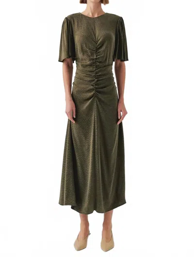 Exquise Kylee Short Sleeve Draped Dress In Khaki In Green