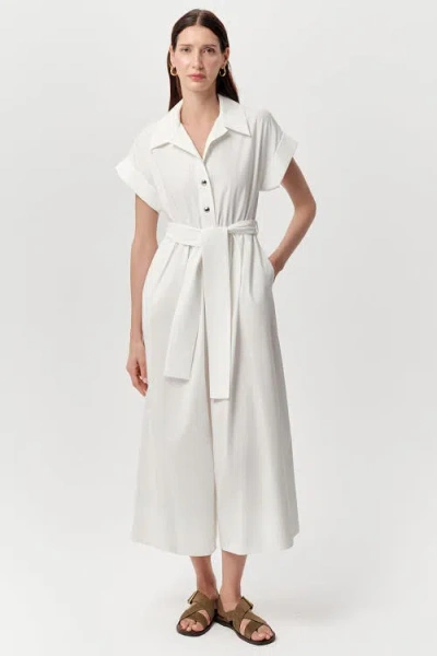 Exquise Leatrice Short Sleeve Belted Midi Jumpsuit In White