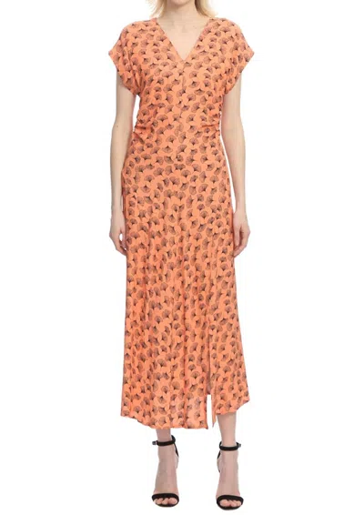 Exquise Leaves Patterned A Line Midi Dress In Original Print In Orange