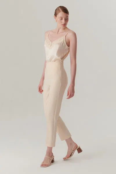 Exquise Lilly Back Detail Straight Leg Trousers In Neutral