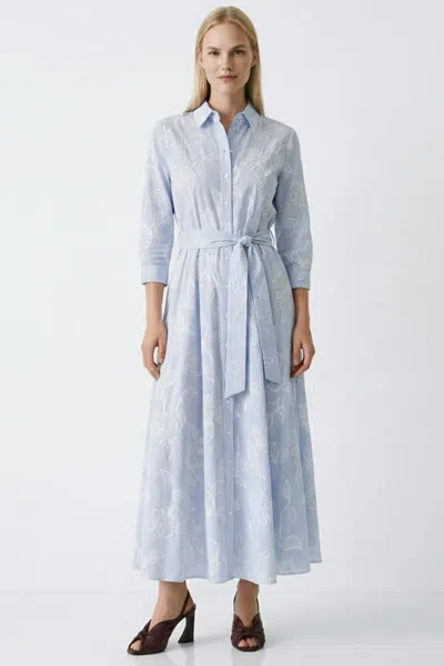 Exquise Limaa Belted Jacquard Midi Shirt Dress In Blue