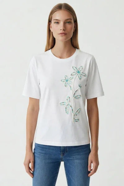 Exquise Limaara Short Sleeve Embroidered Cotton T In Purple