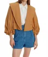 Exquise Linen Jacket With Sleeve And Collar Details In Camel In Brown