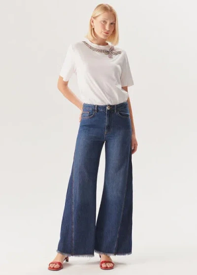 Exquise Lola Raw Wide Leg Denim Pant In Purple