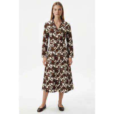 Exquise Long Sleeve Fitted Button-front Maxi Dress In Brown