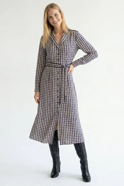 Exquise Long Sleeve Geometric Print Midi Shirt Dress With Waist Detail In Multi