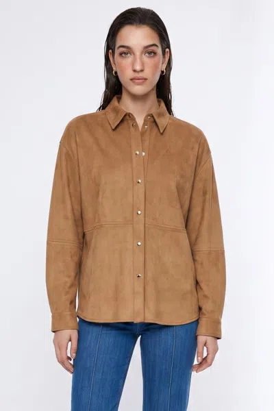 Exquise Long Sleeve Snap Button Shirt In Brown