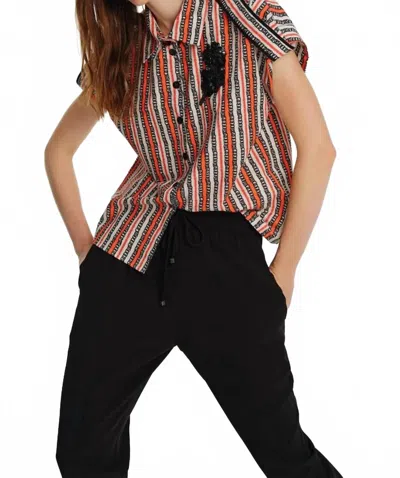 Exquise Low Sleeve Embroidered Grosgrain Detailed Cotton Shirt In Original Print