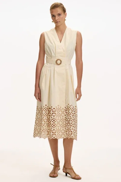 Exquise Mackenzie V Neck Belted Pocket Midi Dress In White
