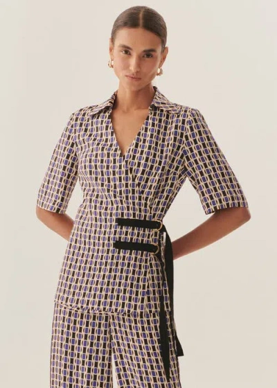 Exquise Madeline Belted Wrap Shirt In Multi