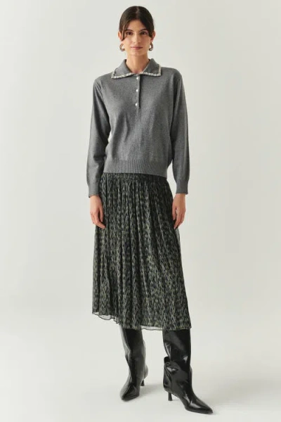 Exquise Maleah Trim Collar Sweater In Gray