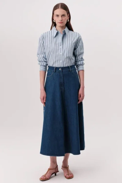 Exquise Meagan High Waisted Zip Pocket Denim Skirt In Blue