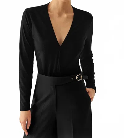 Exquise Meilani V-neck Long Sleeve Bodysuit In Black