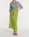 Exquise Midi Length Linen Skirt In Green In Green