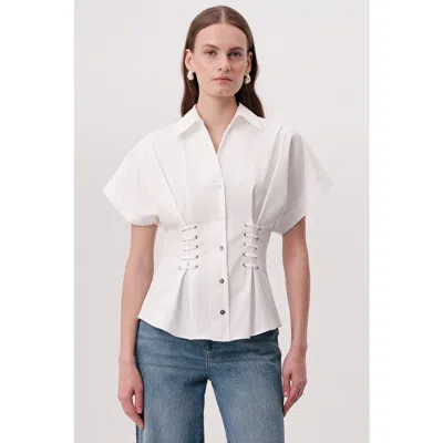 Exquise Mollie Shirt Collar Front Tie Fitted Shirt In White