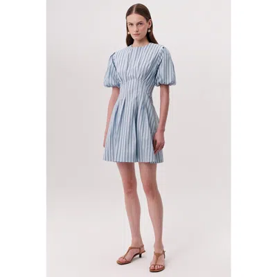 Exquise Nancy Puff Sleeve Fitted Pocketed Mini Dress In Blue