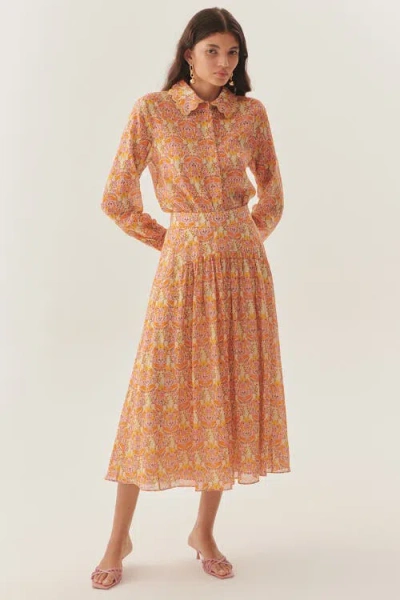 Exquise Natalie Print Midi Skirt In Orange