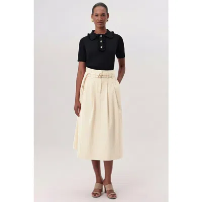 Exquise Nathalie High Waisted Pleated Midi Skirt In Neutral