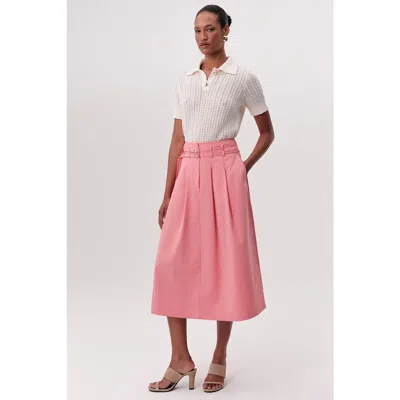 Exquise Nathalie High Waisted Pleated Midi Skirt In Pink