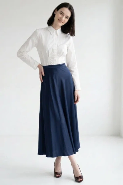 Exquise Nayaine A Line Zippered Midi Skirt In Blue
