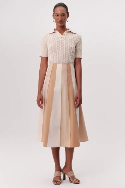 Exquise Nikki High Waisted Paneled Flared Midi Skirt In Multi