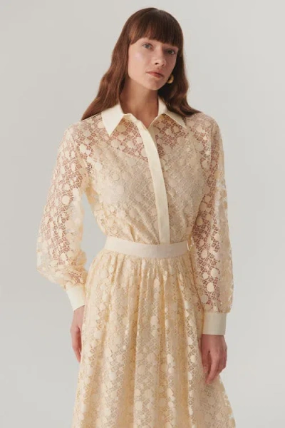 Exquise Noelle Cotton Lace Shirt In Yellow