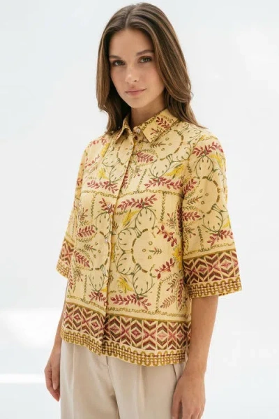 Exquise Nomi Short Sleeve Linen Shirt In Yellow