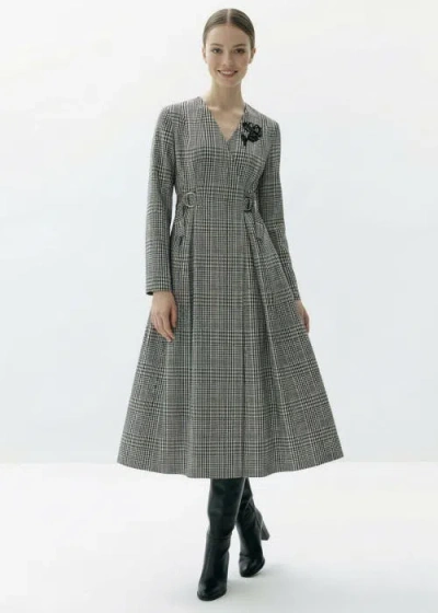 Exquise Notched Lapel 3/4 Sleeve Dress In Gray