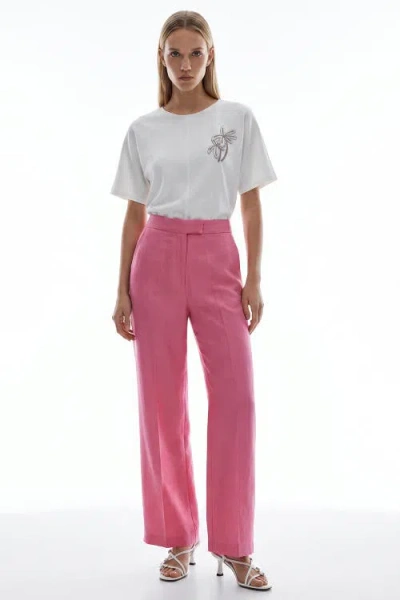 Exquise Octavia Wide Leg Linen Pants In Pink