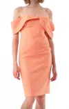 Exquise Off Shoulder Midi Length Dress In Peach In Orange