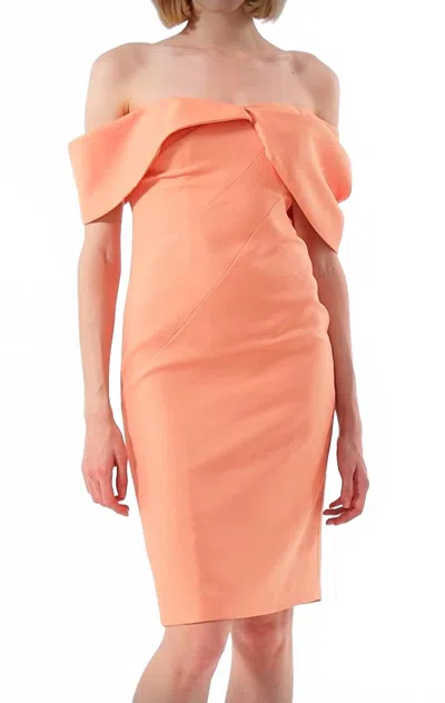 Exquise Off Shoulder Midi Length Dress In Peach In Orange
