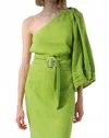 Exquise One Shoulder Linen Blouse In Green In Green