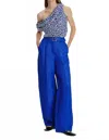 Exquise One Shoulder Patterned Cupro Blouse In Original Print In Blue