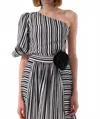 Exquise One Shoulder Striped Printed Blouse In Original Print In Gray