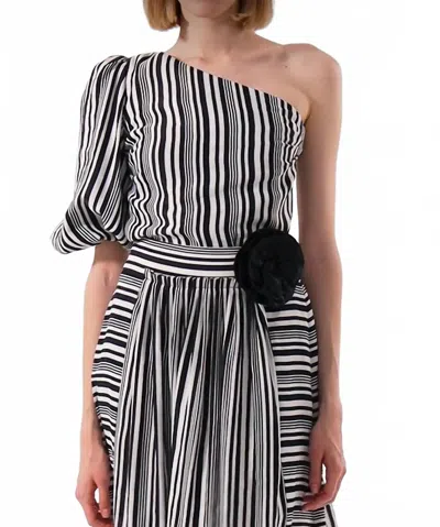 Exquise One Shoulder Striped Printed Blouse In Original Print In Gray