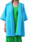 Exquise Open Front Coat In Blue In Blue