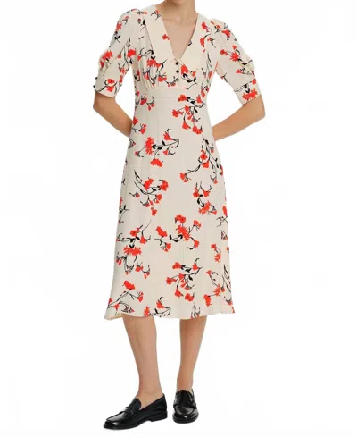 Exquise Oriental Floral Collared Midi Dress In Original Print In White