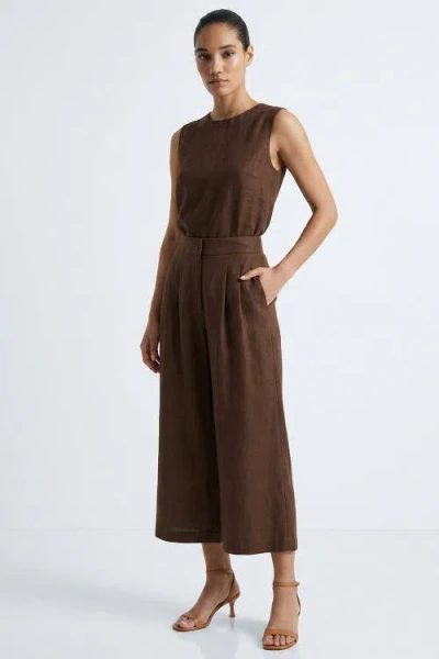 Exquise Owen Pocket Zipper Culotte Linen Pants In Brown